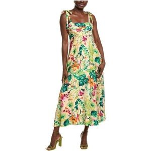 Taylor Womens  Pleated Bodice Linen-Blend Midi Dress, Beige size medium